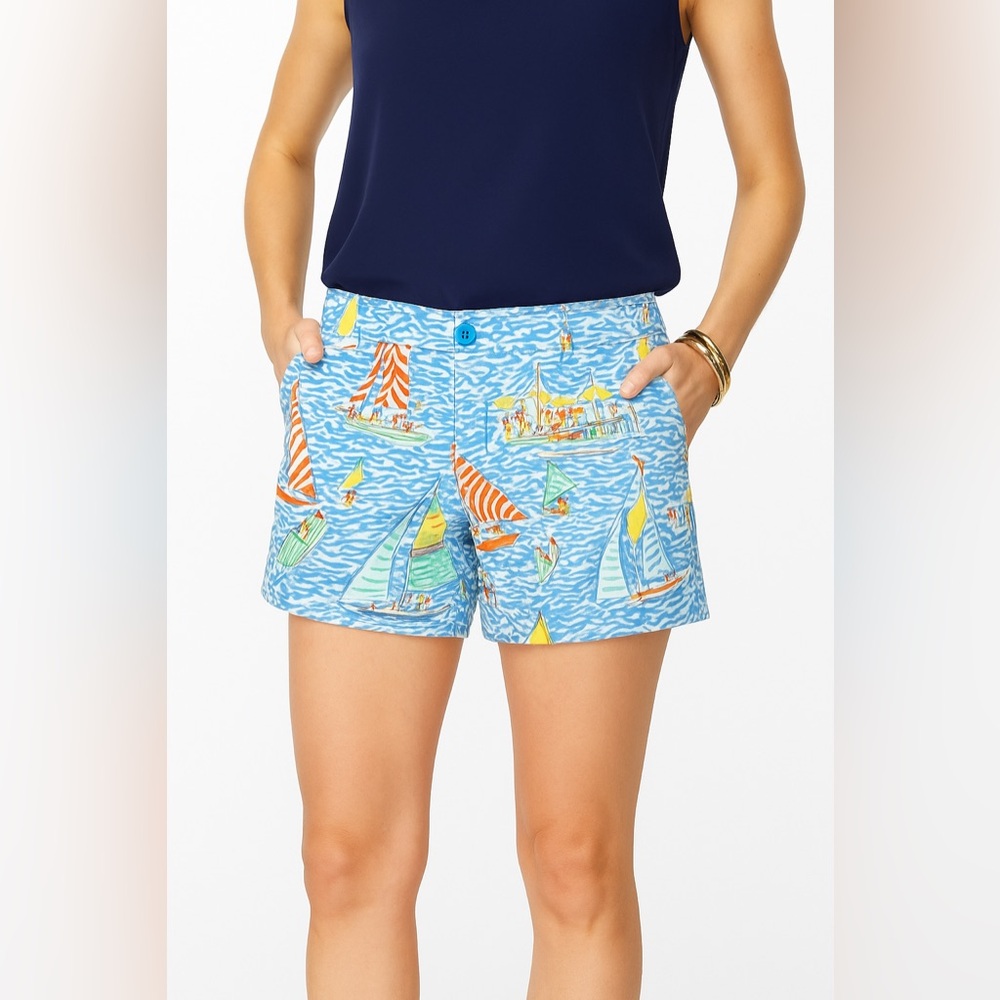 Lilly Pulitzer Callahan Nautical Sailboat Print Cotton‎ Shorts